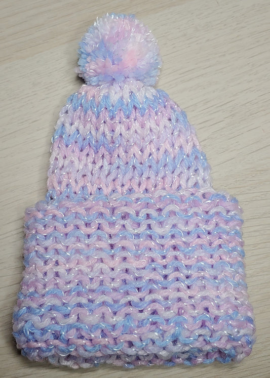 Knitted Infant Hat - Dark Ombre - Pink, Purple, White, Blue