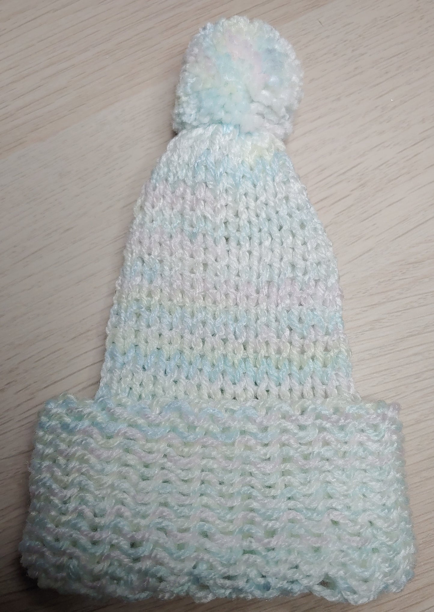 Knitted Infant Hat - Pale Yellow, Green, Blue, White Ombre