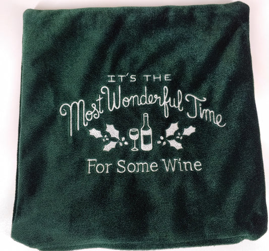 Embroidered Pillow Cover - The Most Wonderful Time For Some Wine