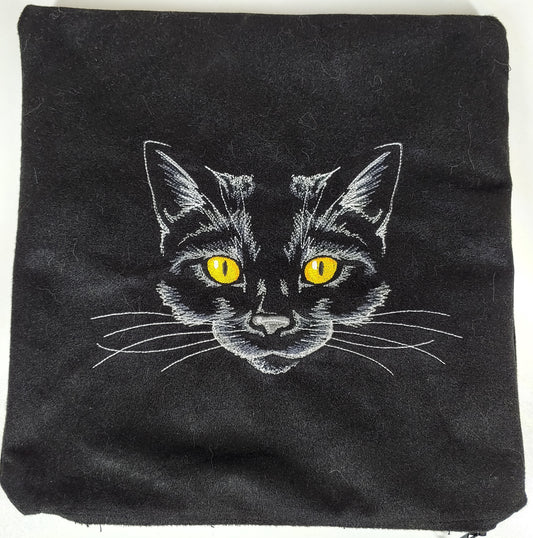 Embroidered Pillow Cover - Creature of the Night Kitty