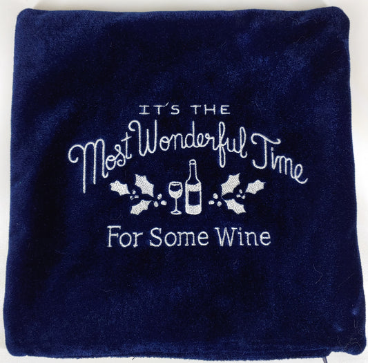 Embroidered Pillow Cover - The Most Wonderful Time For Some Wine