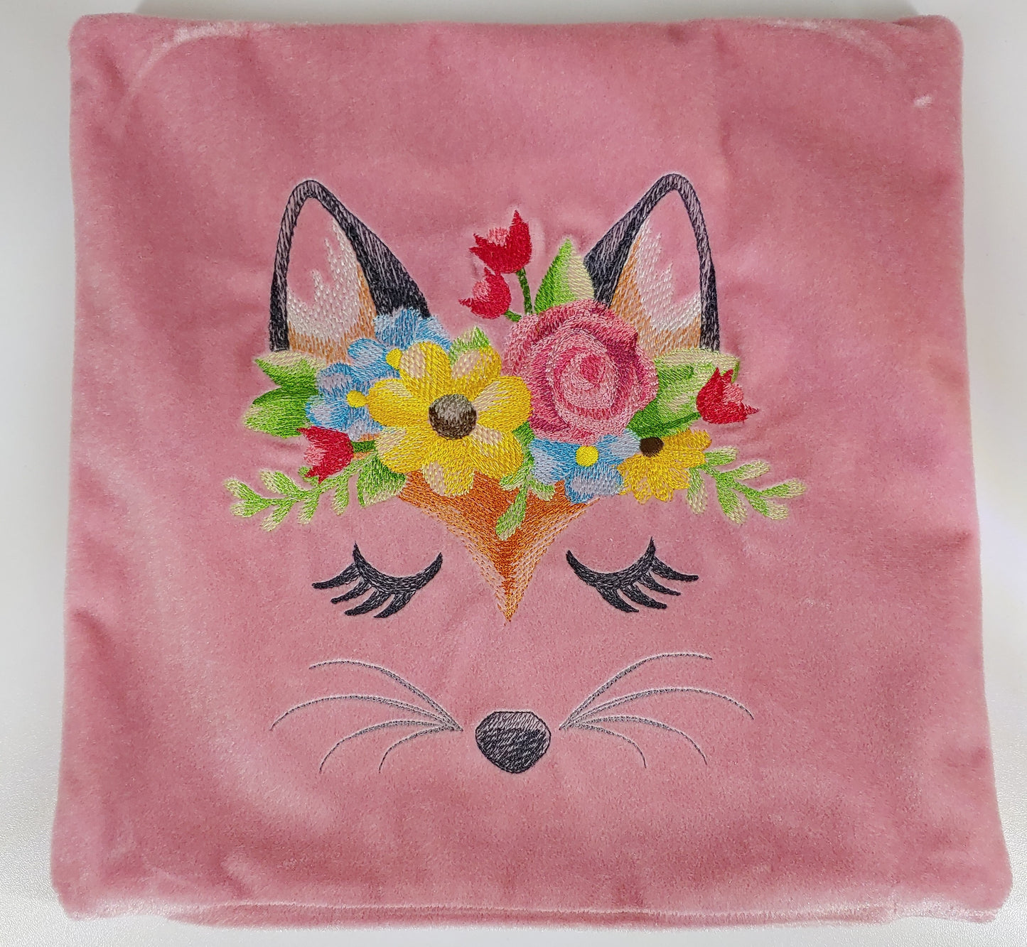 Embroidered Pillow Cover - Enchanting Fox Face