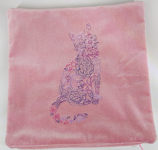 Embroidered Pillow Cover - Floral Feline