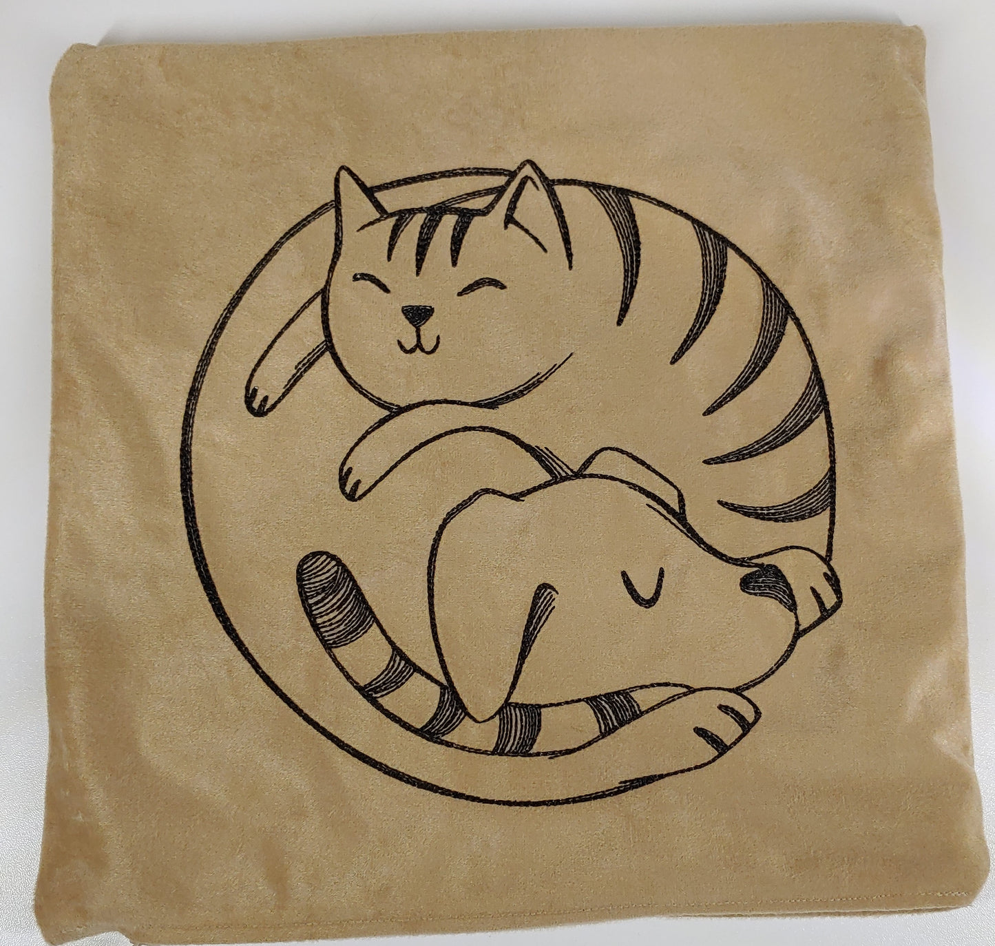 Embroidered Pillow Cover - Paw-sitively Snuggly Cat & Dog