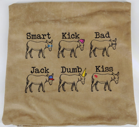 Embroidered Pillow Cover - Smart Ass Donkey