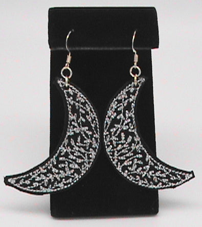 Embroidered Leather Moon Earrings