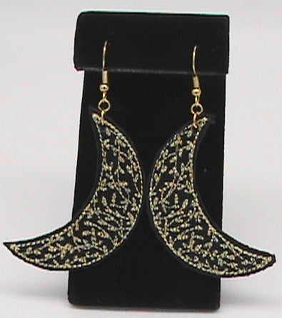 Embroidered Leather Moon Earrings