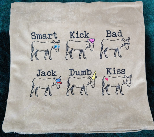 Embroidered Pillow Cover - Smart Ass Donkey